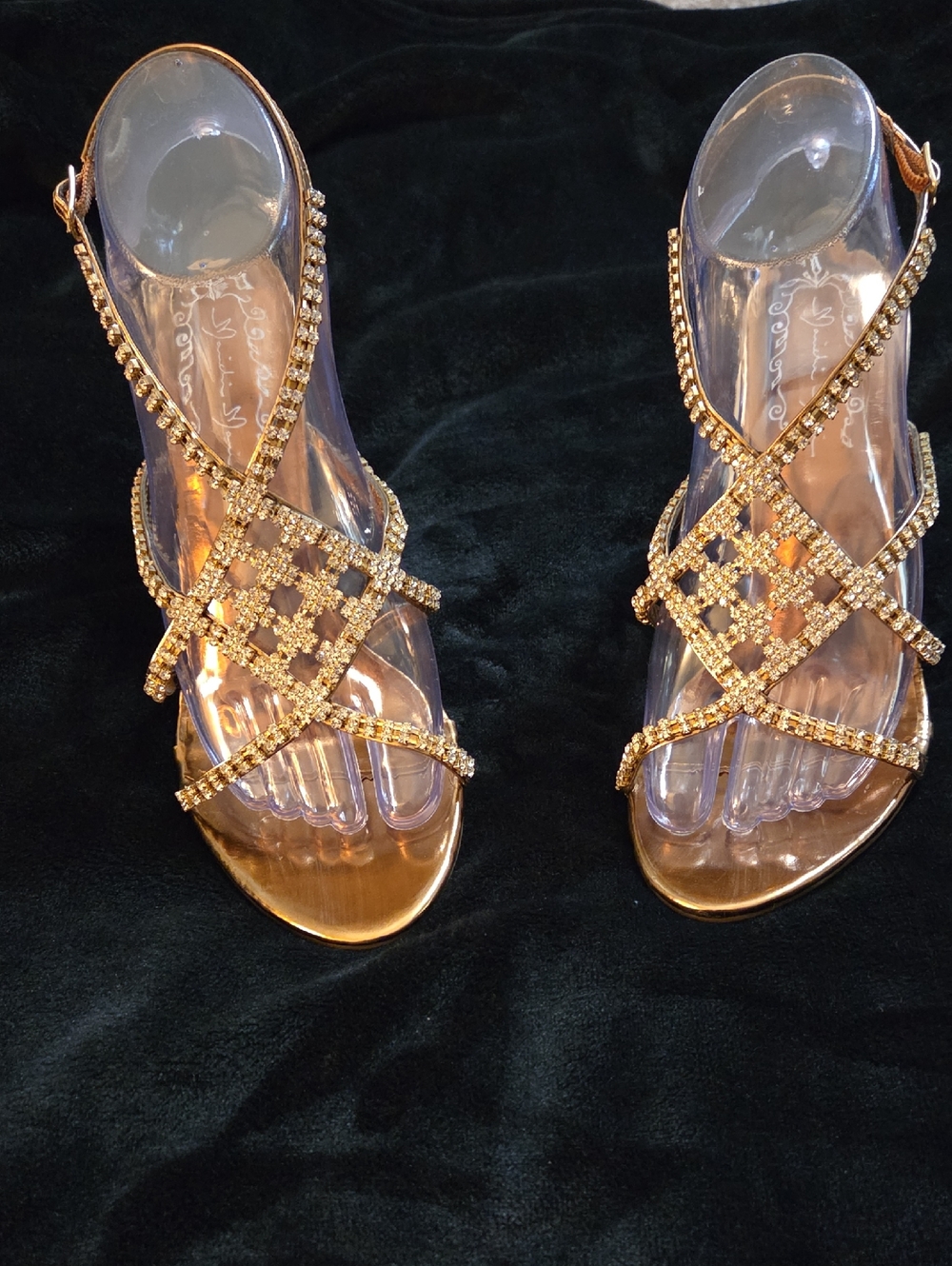 Women's Gold Crystal Strappy Sandals